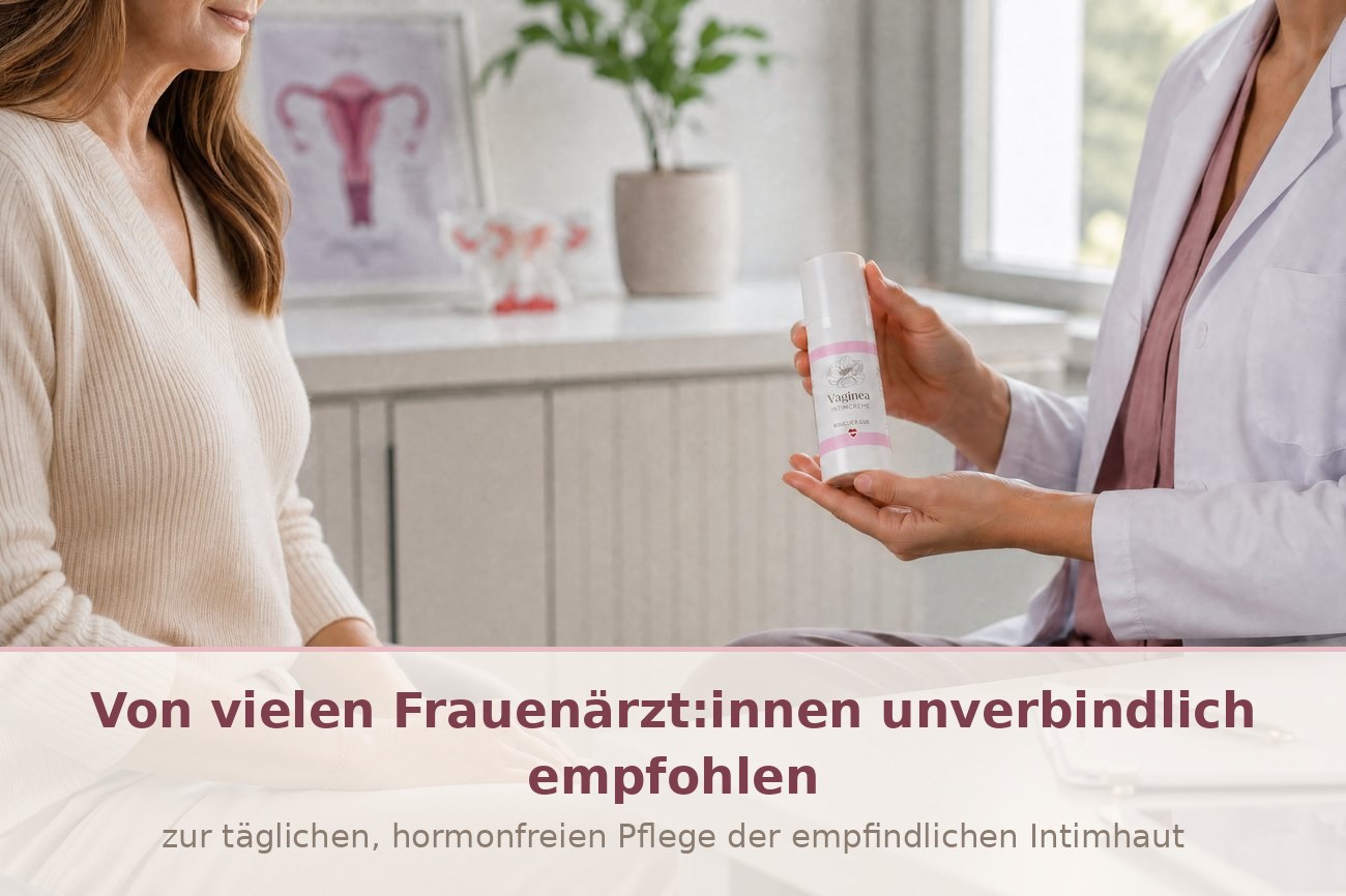 Frauenärztin zeigt einer Patientin VAGINEA® Intimcreme
